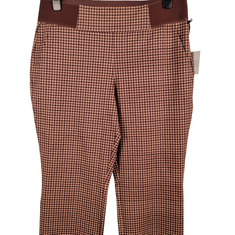 NWT DG2 Womens 1X Gingham Pull On Pants Brown Plaid Dark Academia Preppy Office
